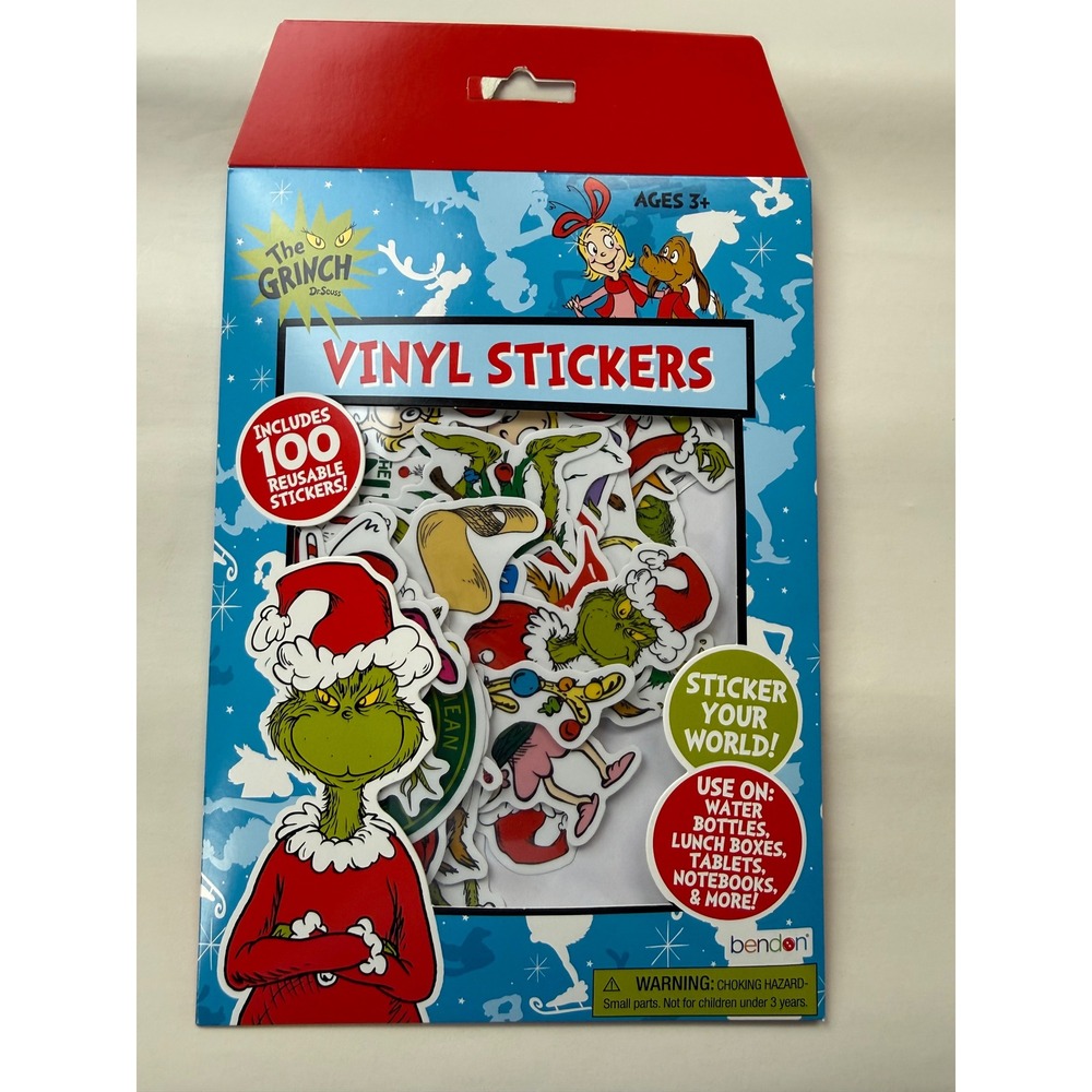 The Grinch 100 Vinyl Stickers by Bendon Dr. Seuss New
